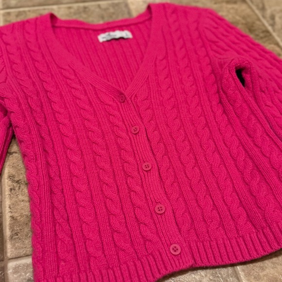 Hollister Hot Pink Cable Knit Cropped V-Neck Cardigan Sweater Womens Small - Picture 4 of 14